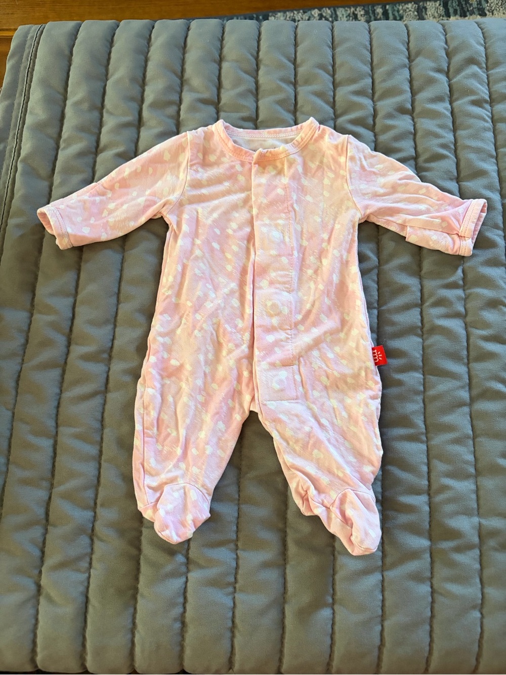 Magnetic Me Preemie Girl Pink and White Polka Dot One-Piece Footie Sleeper